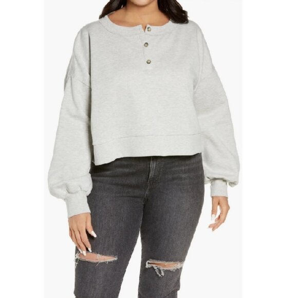 BP.  Women's (Plus Size) Crop Oversize Henley - Picture 1 of 14